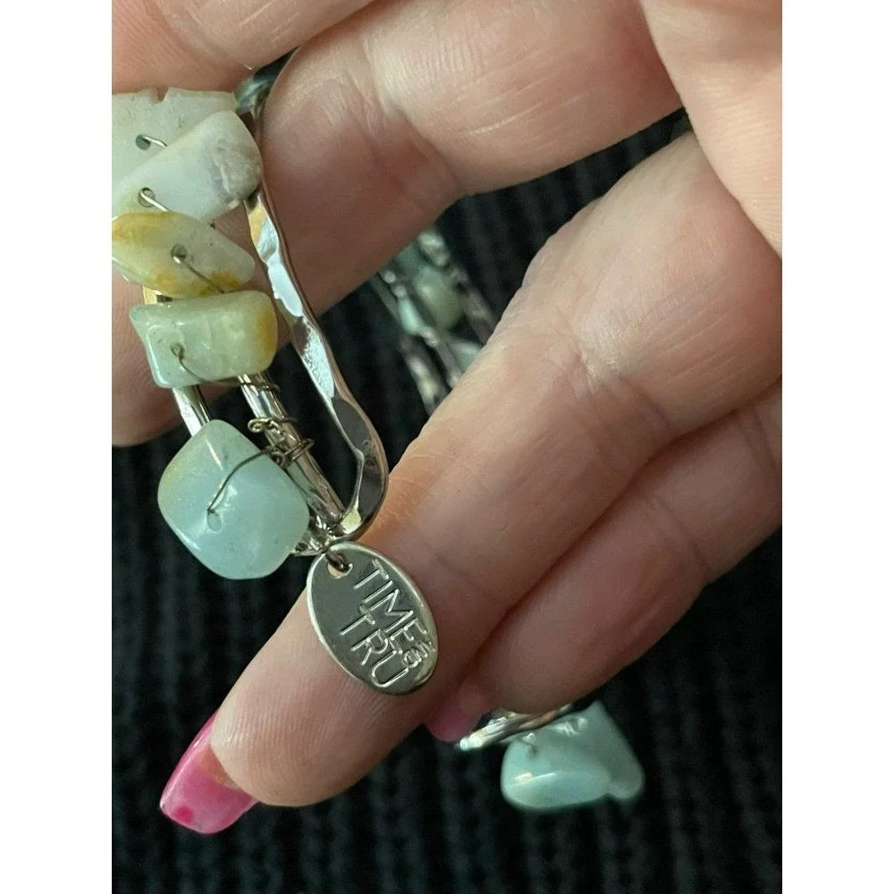 Time and Tru Blue Teal Beaded Half Slip on Bracelet Cuff‎